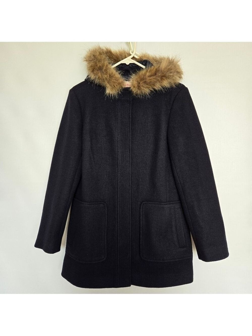 BROOKS BROTHERS RED FLEECE COAT JACKET WOMENS HOODED WOOL NAVY BLUE (SIZE 4)